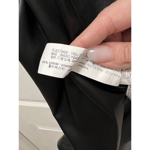 Zara Black Faux Leather Mini Dress NEW spaghetti Strap Zip Up Back Size Medium - Picture 11 of 11